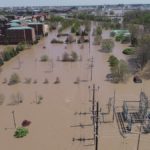 Aerial photo of flooding in downtown Midland, Mich., Wednesday, May 20, 2020.  © Kelly Jordan and Junfu Han – USA TODAY NETWORK
