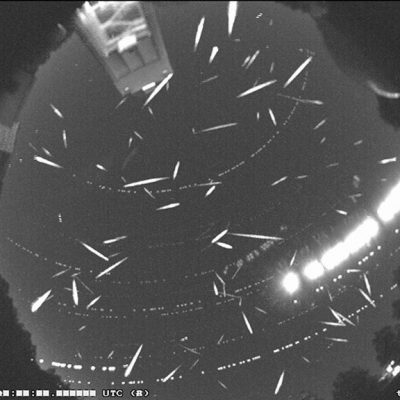 Over 100 meteors are recorded in this composite image taken during the peak of the Geminid meteor shower in 2014. 
Credit: NASA/MSFC/Danielle Moser, NASA's Meteoroid Environment Office)